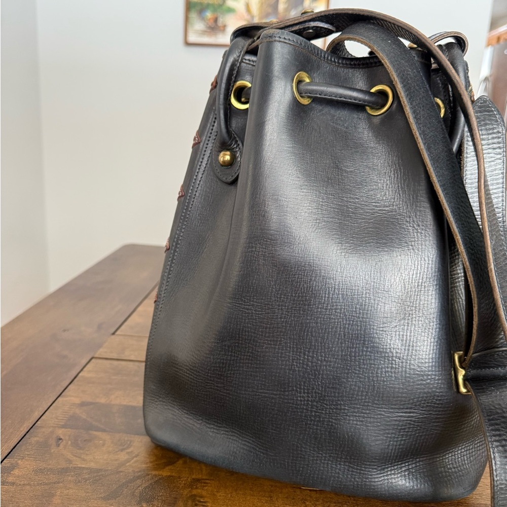 Vintage Dooney & Bourke Black Latigo Leather Bucket Bag Brass Western Boho - Picture 6 of 16